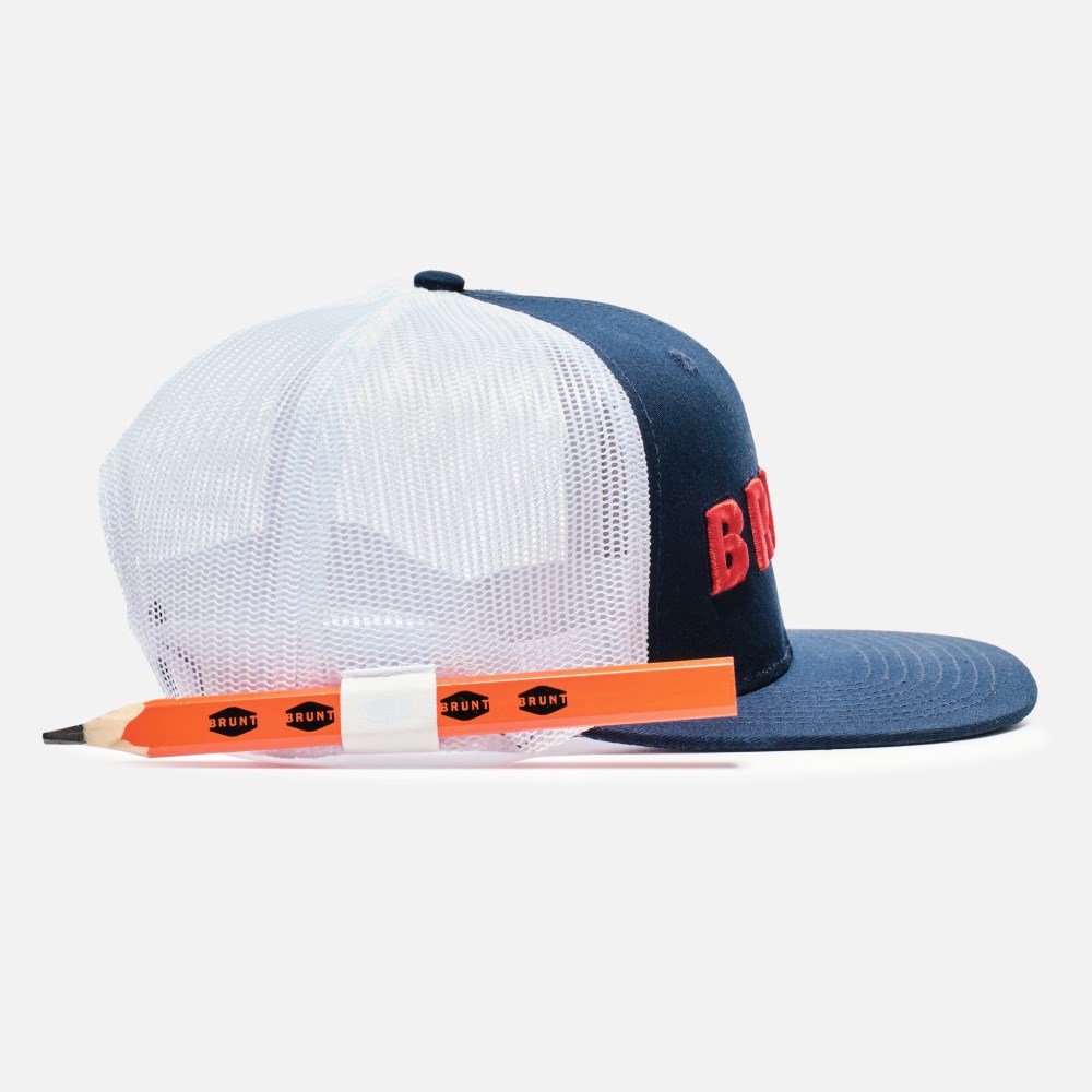 Latest Brunt Flat Brim Snapbacks - Navy Blue and Red