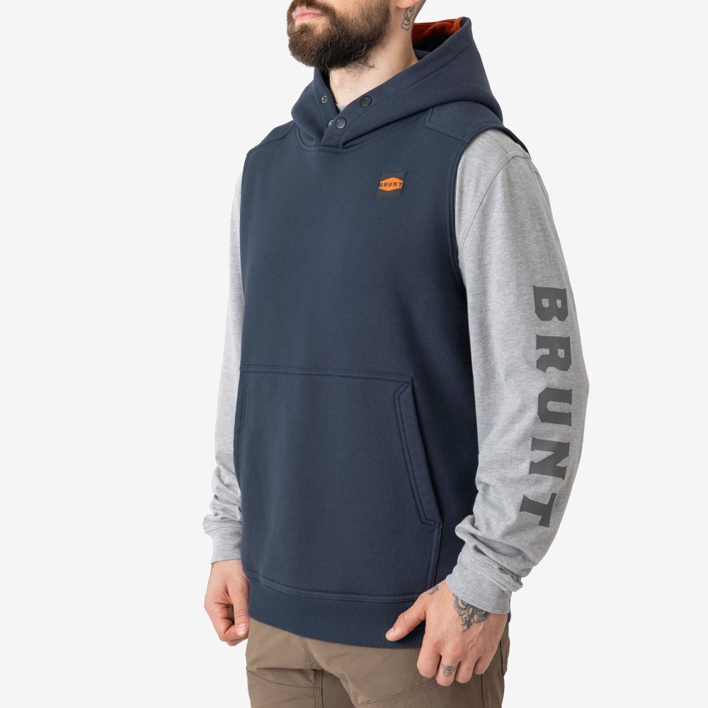 Latest Brunt The Shevlin Sleeveless Hoodie - Navy Blue