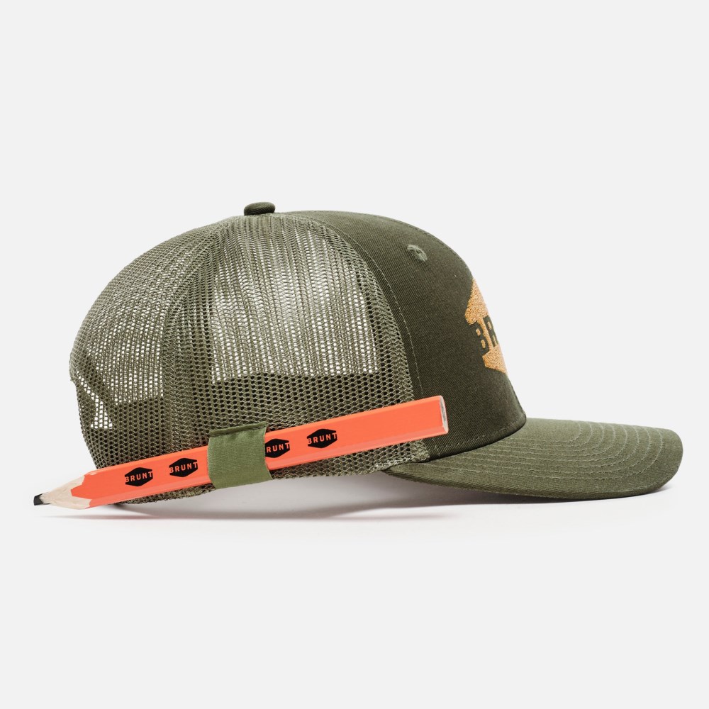 Latest Brunt Curved Brim Snapbacks - Army Green and Gold
